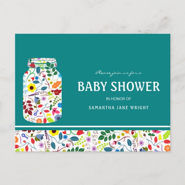 Invitación a Baby Shower de Floral Mason Jar (Anverso)