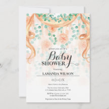 Invitación a Baby Shower de Floral Peach & Green B