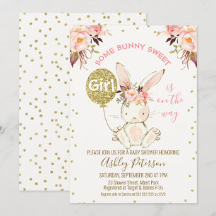 Invitación a Baby Shower de Floral Pink Gold Bunny