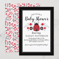 Invitación a Baby Shower de Floral Red Ladybug
