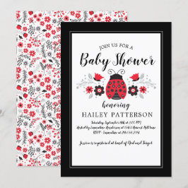 Invitación a Baby Shower de Floral Red Ladybug