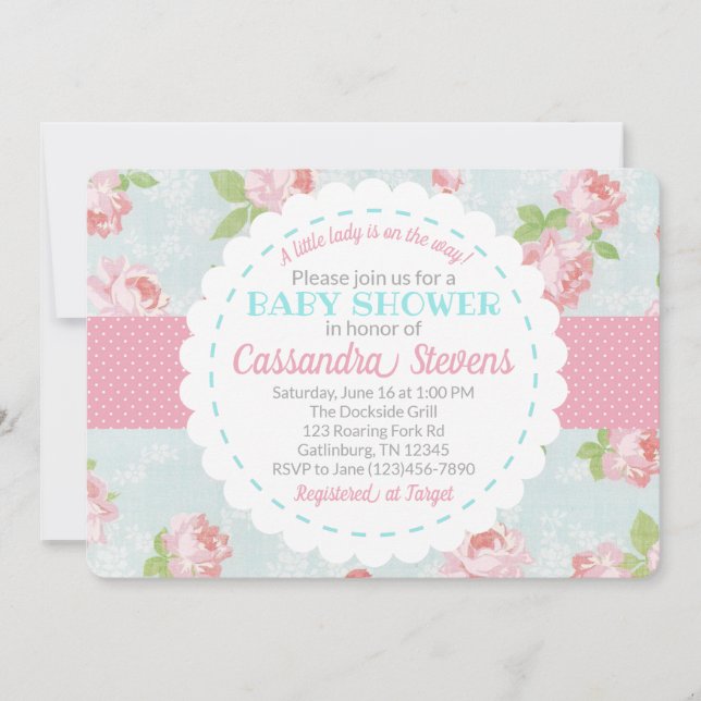 Invitación a Baby Shower de Floral Shabby Chic (Anverso)