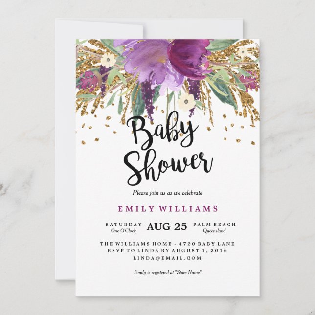 Invitación a Baby Shower de floral Sparkling Ameth (Anverso)