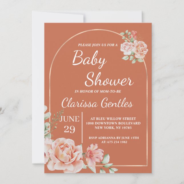 Invitación a Baby Shower de Floral Terracotta (Anverso)