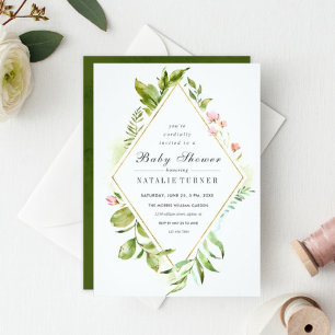 Invitación a Baby Shower de Floral Wild Green Foli