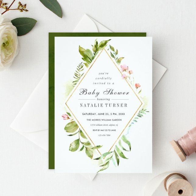 Invitación a Baby Shower de Floral Wild Green Foli (Subido por el creador)