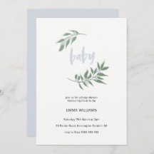 Invitación a Baby Shower de floral Wreath | Azul