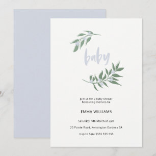Invitación a Baby Shower de floral Wreath   Azul