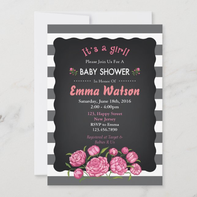 Invitación a Baby Shower de flores (Anverso)