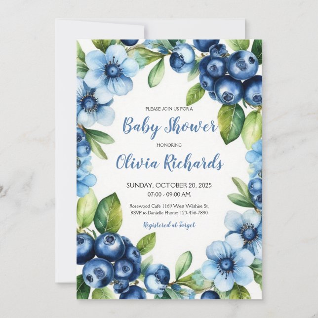 Invitación a Baby Shower de Flores azules y azules (Anverso)