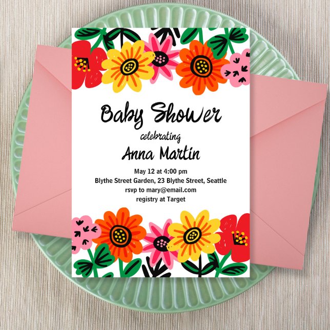 Invitación a Baby Shower de Flores Brillantes (Subido por el creador)