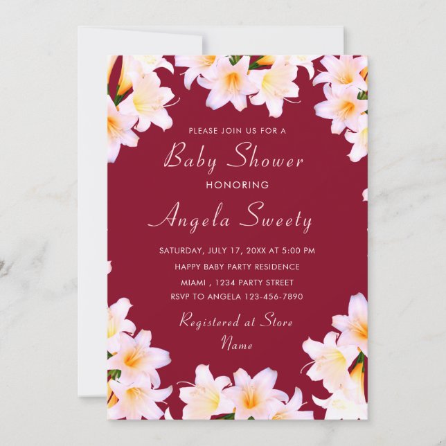 Invitación a Baby Shower de flores de Lily - Elegi (Anverso)