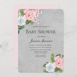 Invitación a Baby Shower de Flores de Plata y Rubo