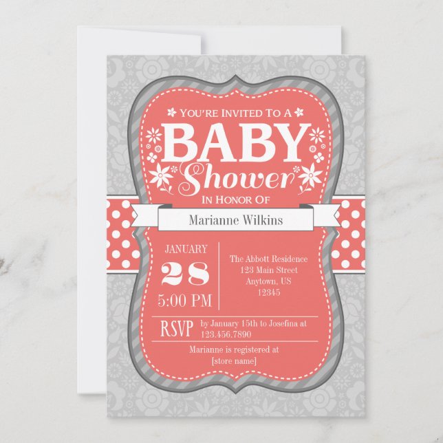 Invitación a Baby Shower de flores florales de col (Anverso)