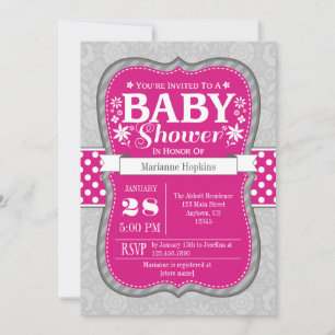 Invitación a Baby Shower de flores florales grises