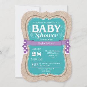 Invitación a Baby Shower de flores moradas verde a