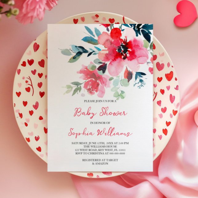 Invitación a Baby Shower de Flores Rojas (Subido por el creador)