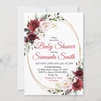 Invitación a Baby Shower de Flores Rojas