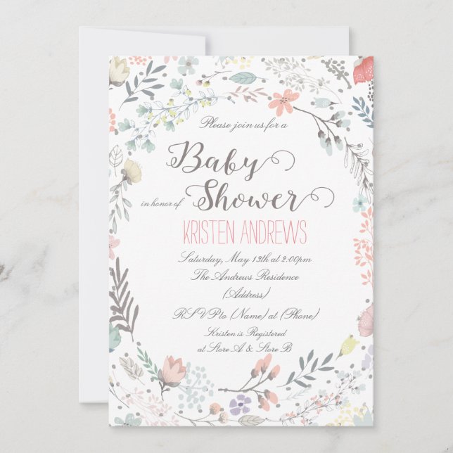 Invitación a Baby Shower de flores rusticas II (Anverso)
