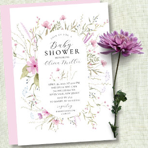 Invitación a Baby Shower de Flores Silvestres Rosa