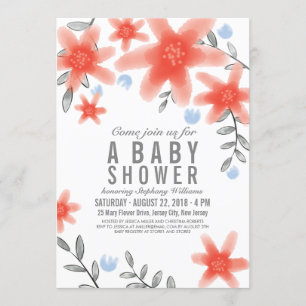 Invitación a Baby Shower de florido rojo y caprich