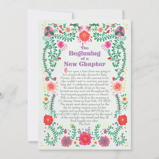 Invitación a Baby Shower de Folk Art Storybook (Anverso)