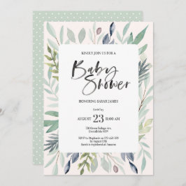 Invitación a Baby Shower de follaje verde