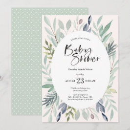 Invitación a Baby Shower de follaje verde