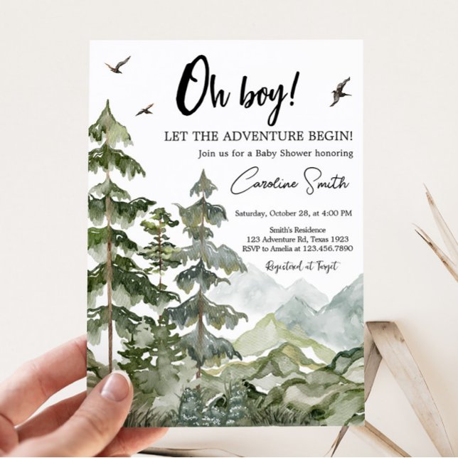 Invitación a Baby Shower de Forest Adventure (Boy Woodland Baby Shower Invitation)