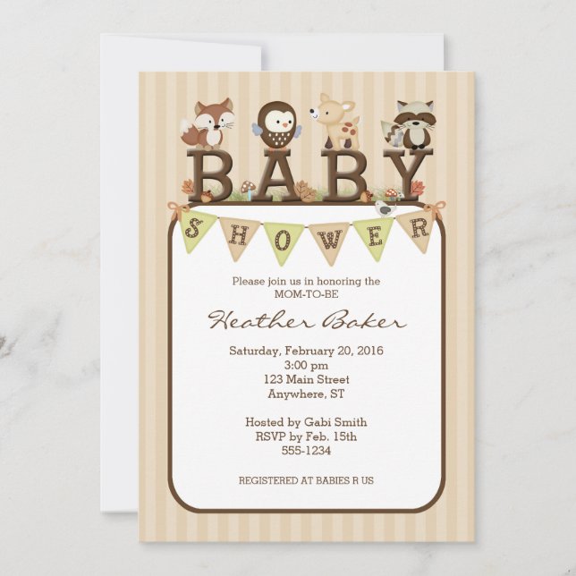 Invitación a Baby Shower de Forest Friends (Anverso)