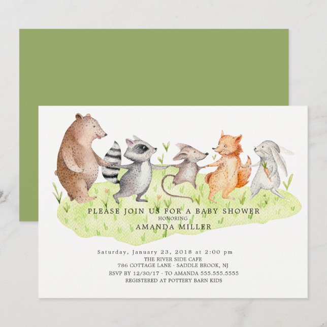 Invitación a Baby Shower de Forest Friends Woodlan (Anverso / Reverso)