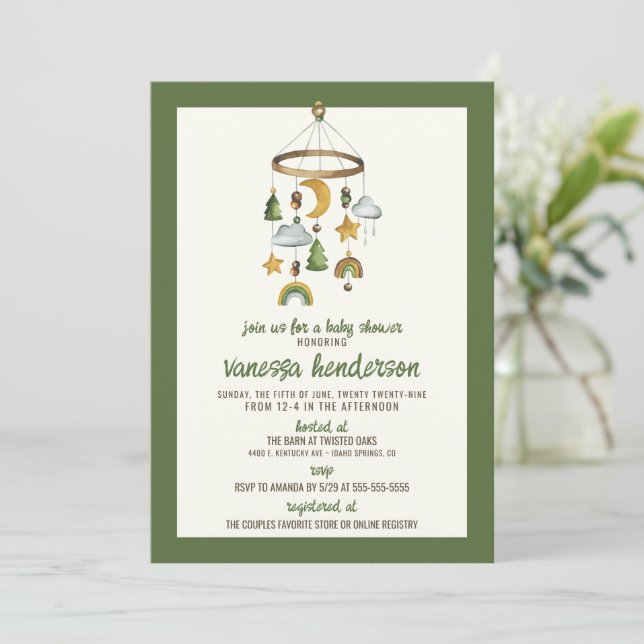 Invitación a Baby Shower de Forest Mobile (Anverso de pie)