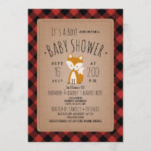 Invitación a Baby Shower de Fox Lumberjack Plaid