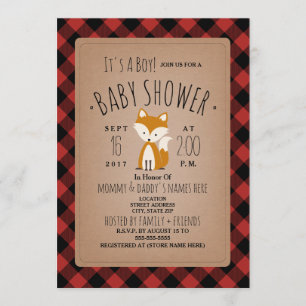 Invitación a Baby Shower de Fox Lumberjack Plaid