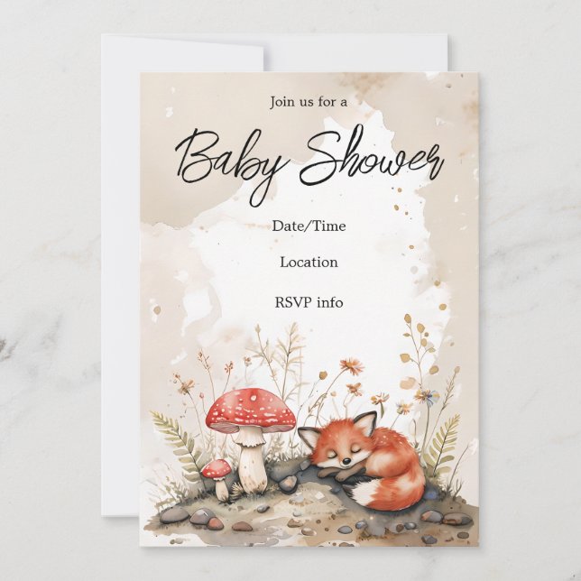 Invitación a Baby Shower de Fox Sleeping (Anverso)