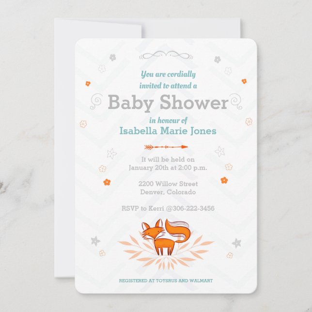 Invitación a Baby Shower de Foxy Loxy (Anverso)