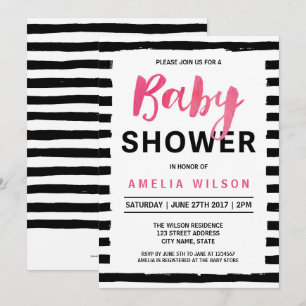 Invitación a Baby Shower de franjas blancas y negr