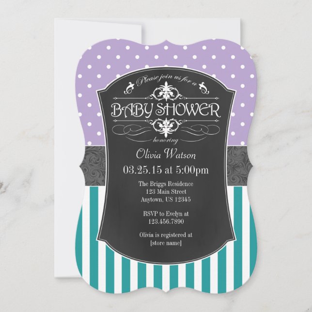 Invitación a Baby Shower de franjas de tablero Ver (Anverso)