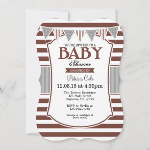 Invitación a Baby Shower de franjas grises marrone