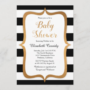 Invitación a Baby Shower de franjas negras de Reli