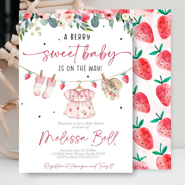Invitación a Baby Shower de fresa (Discover charming strawberry-themed baby shower invitations and decor! Perfect for spring and summer)