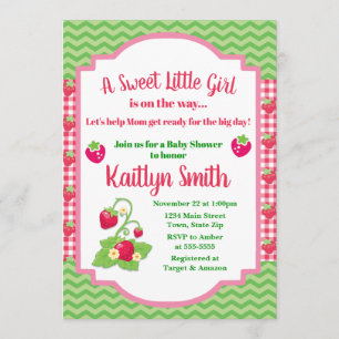 Invitación a Baby Shower de fresa 5x7 Chica bebé
