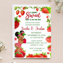 Invitación a Baby Shower de fresa, bebé de fresa