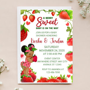 Invitación a Baby Shower de fresa, bebé de fresa
