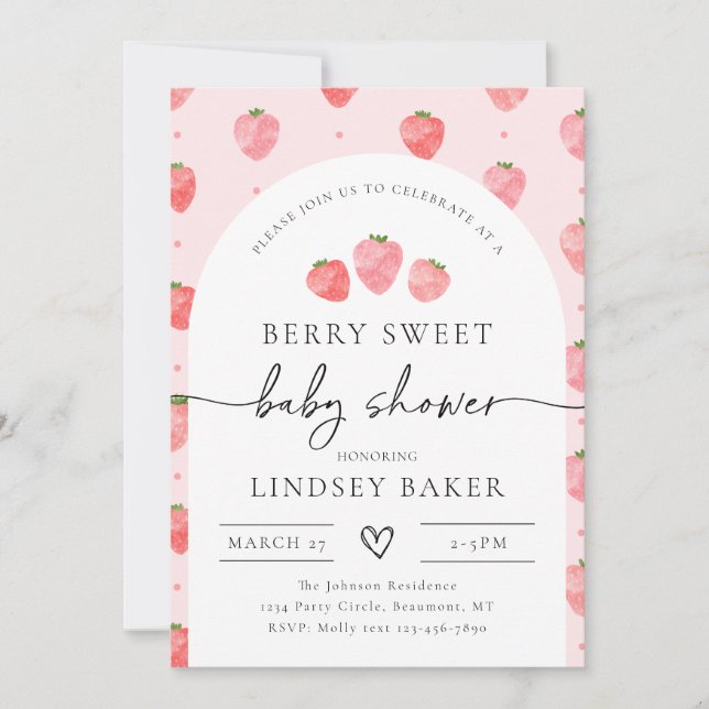 Invitación a Baby Shower de fresa | Berry Baby (Anverso)