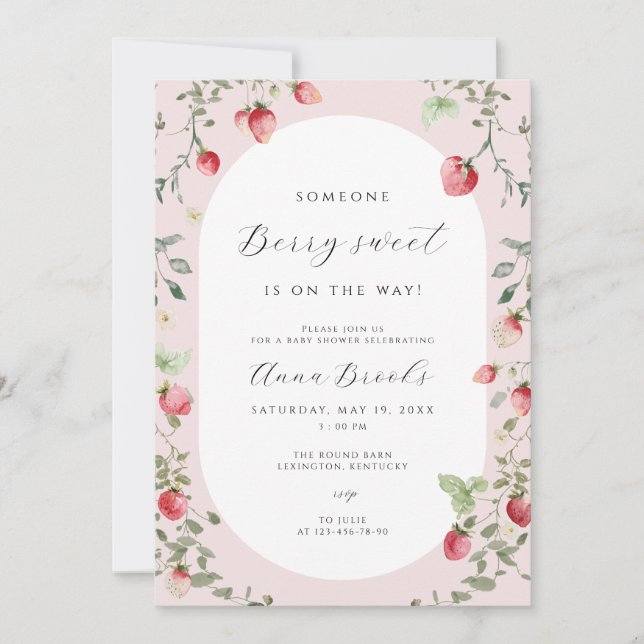 Invitación a Baby Shower de fresa | Berry Sweet (Anverso)