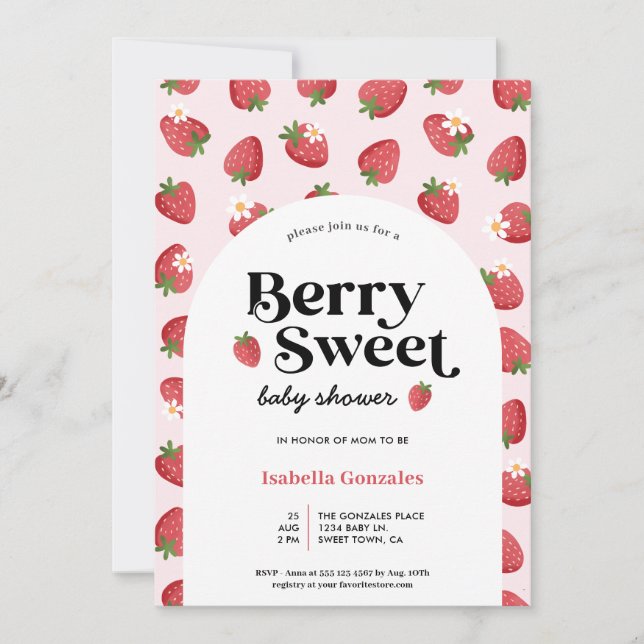Invitación a Baby Shower de fresa dulce de Berry (Anverso)