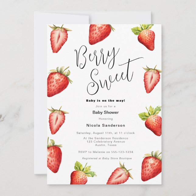 Invitación a Baby Shower de fresa dulce de Berry (Anverso)