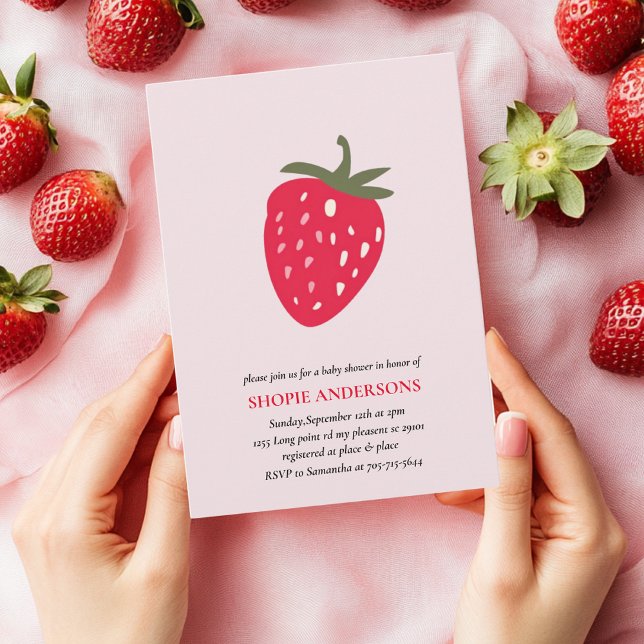 Invitación a Baby Shower de fresa roja y rosa (Subido por el creador)