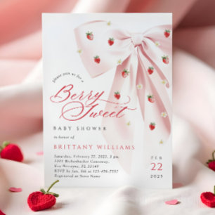 Invitación a Baby Shower de Fresas con Lazo Rosa